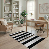 Bold Beige Black White Striped Area Rug