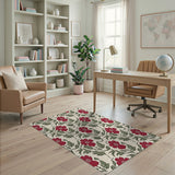 Red Red Poppy Floral Vintage Area Rug