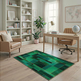 Emerald Green Gold-Framed Geometric Area Rug