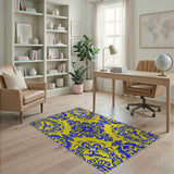 Royal Blue Persian Motifs on Golden Yellow Rug