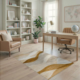 Brown Tan Abstract Wave Area Rug