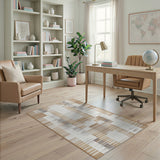 Geometric Grid Brown Tan Area Rug