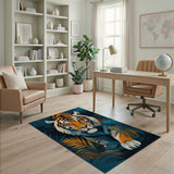 Majestic Orange Tiger Teal Jungle Area Rug