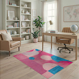 Vibrant Pink Geometric Area Rug with Blue Accents