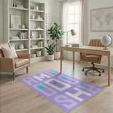 Purple Geometric Letter Rug with Leaves Pink Flower