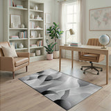 Geometric Waves Black White Area Rug