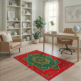 Crimson Red Persian Mandala Area Rug