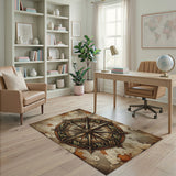 Vintage Distressed Compass Rose Area Rug