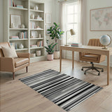 Black and White Geometric Modern Bold Black White Striped Woven Rug
