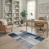 Modern Navy Blue Grey Geometric Area Rug
