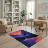 Vibrant Sunset Mountains Winding River Rug