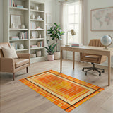 Orange Geometric Grid Washable Area Rug