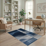 Navy Blue Abstract Wave Stripe Area Rug