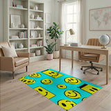Playful Yellow Smiley Faces Teal Area Rug