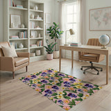Whimsical Pansy Primrose Pink Floral Area Rug