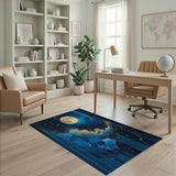 Washable Celestial Moon & Starry Night Abstract Area Rug - Blue & Gold