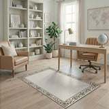 Beige and Neutral Border Ornate Floral Border Beige Area Rug