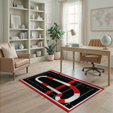 Red Volleyball Player Line Art Area Rug