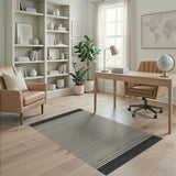 Black Spotted Border Beige Area Rug
