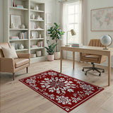 Crimson Snowflake Floral Area Rug