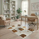 Beige and Neutral Adorable Brown Bear Kids Area Rug
