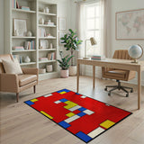 Bold Red Geometric Multi-Color Area Rug