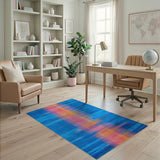 Vibrant Blue Multi-Stripe Geometric Area Rug