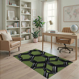 Green Black Interlocking Hexagon Area Rug