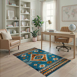 Teal Orange Distressed Southwestern Geometric Rug