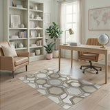 Layered Hexagon Geometric Beige Area Rug