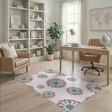 Teal Red Geometric Flower Area Rug