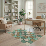 Teal Grid Tile Geometric Area Rug