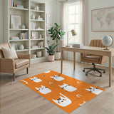 Orange Cartoon Cat Kids Washable Area Rug