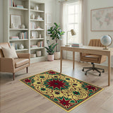 Ornate Red Poinsettia Floral Area Rug