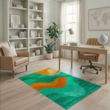 Teal Orange Wavy Abstract Area Rug