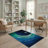 Teal Blue Lunar Waves Abstract Rug