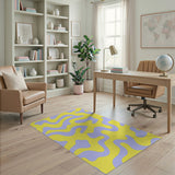 Abstract Wavy Purple on Sunny Yellow Area Rug