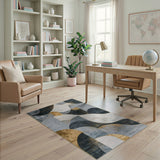 Abstract Grey Gold Geometric Area Rug