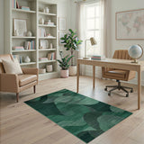 Emerald Green Abstract Wave Geometric Rug