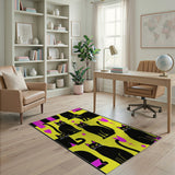 Multi-color and Patterns Playful Black Cats Yellow Area Rug
