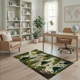 ODIKA Washable Dinosaur Forest Kids Rug, Low Pile Non-Slip Nursery Play Mat