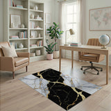Black White Marble Gold Area Rug