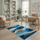 Wavy Blue Geometric Area Rug
