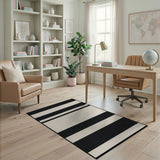 Bold Black White Striped Woven Black and White Area Rug