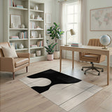 Modern Abstract Geometric Black & Cream Washable Area Rug