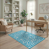 Blue Labyrinth Geometric Area Rug