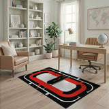 Red Racetrack Geometric Area Rug