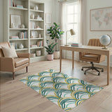 Teal Gold Wavy Arch Area Rug
