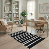 Bold Black White Horizontal Striped Area Rug