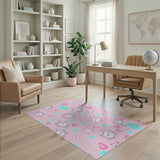 Kawaii Pink Cat Hearts Balloons Area Rug